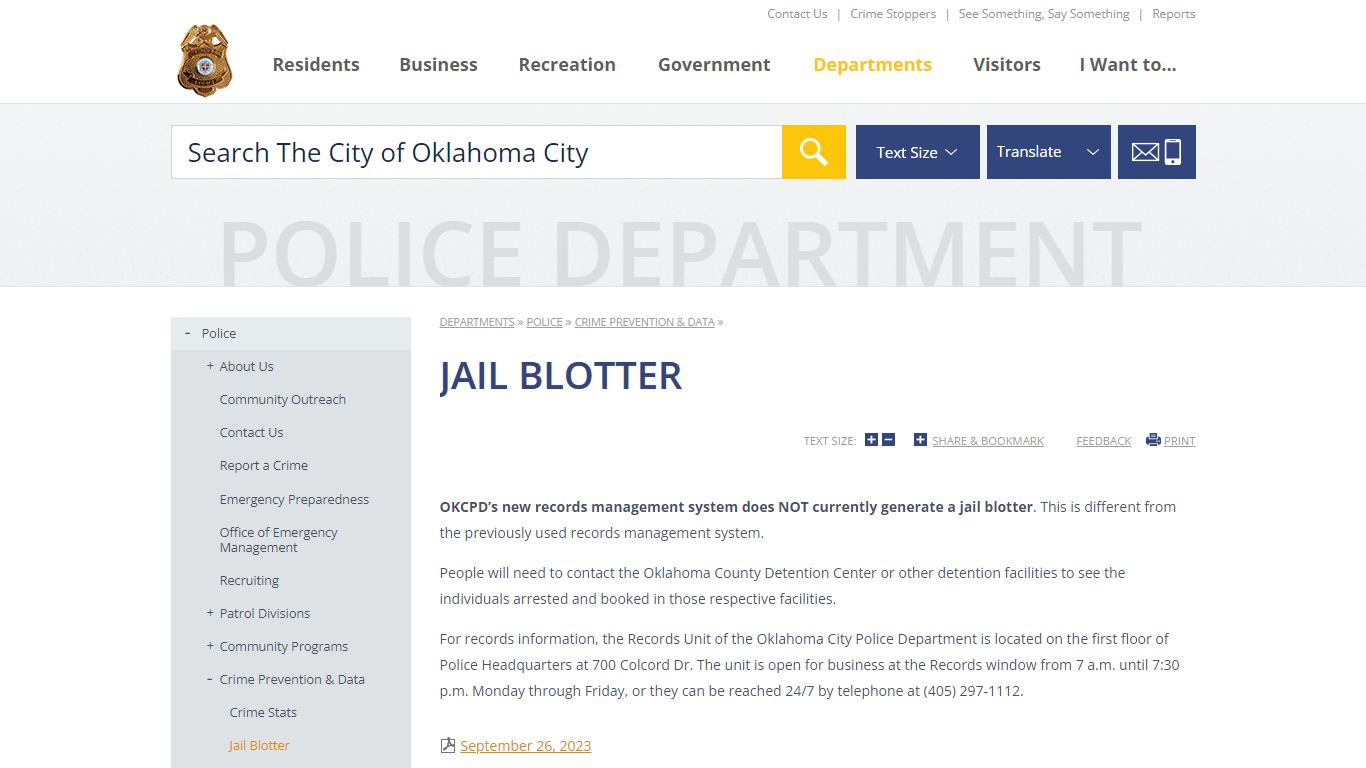 Jail Blotter | City of OKC